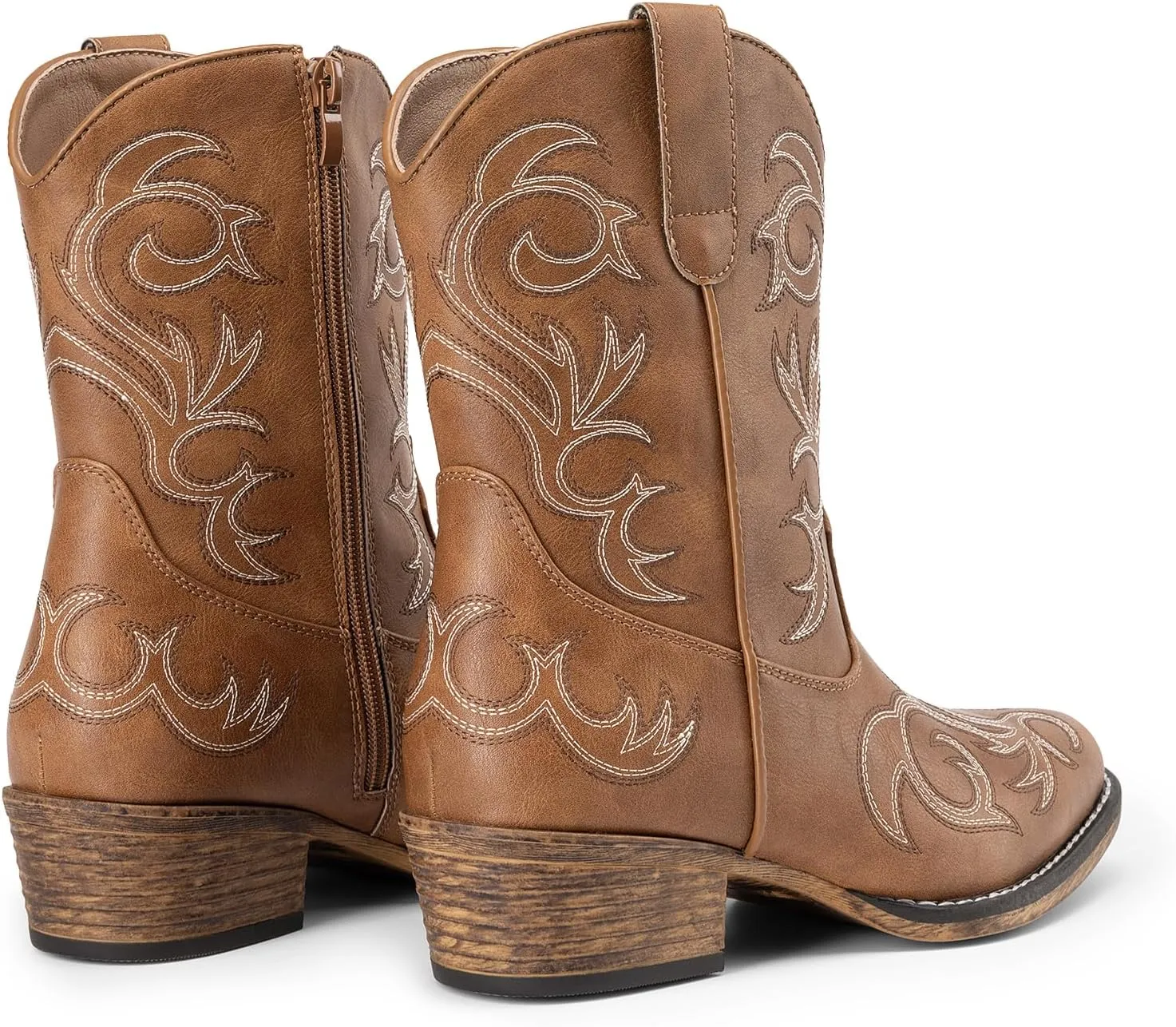 DREAM PAIRS Women's Cowboy Cowgirl Western Boots Embroidered Stitched Ankle Boots Square Toe Chunky Heel Fashion Short Booties with Zipper