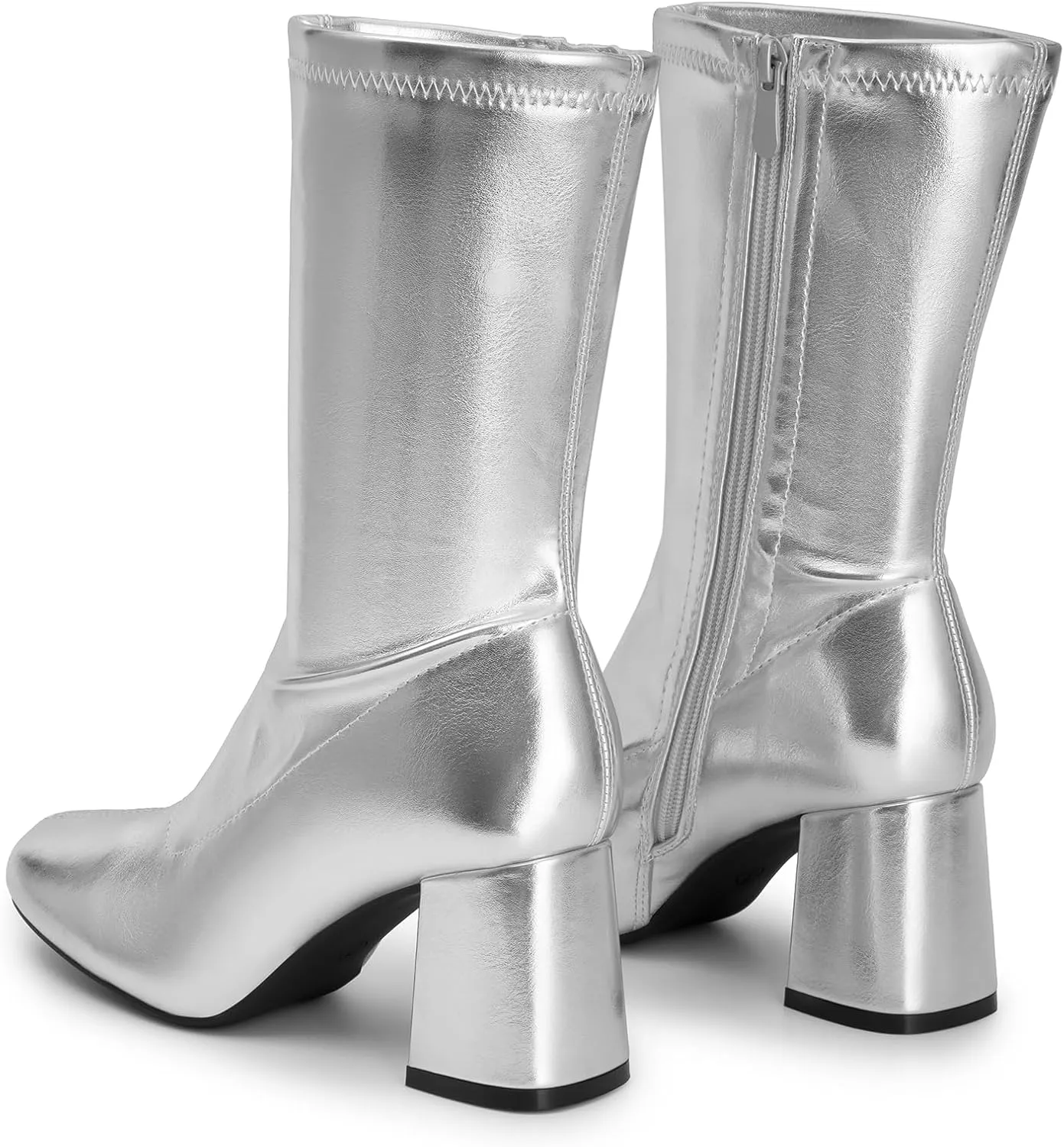 DREAM PAIRS Women's Gogo Boots Mid Calf Low Block Heel Boots Zipper Square Toe Ankle Boots For Party Cosplay Dance