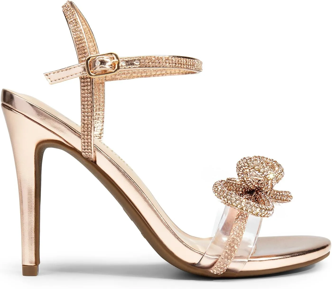 DREAM PAIRS Women's Heels Round Toe Rhinestone Double Bowknots Sparkly Stilettos Heeled Sandals Shoes for Party Evening
