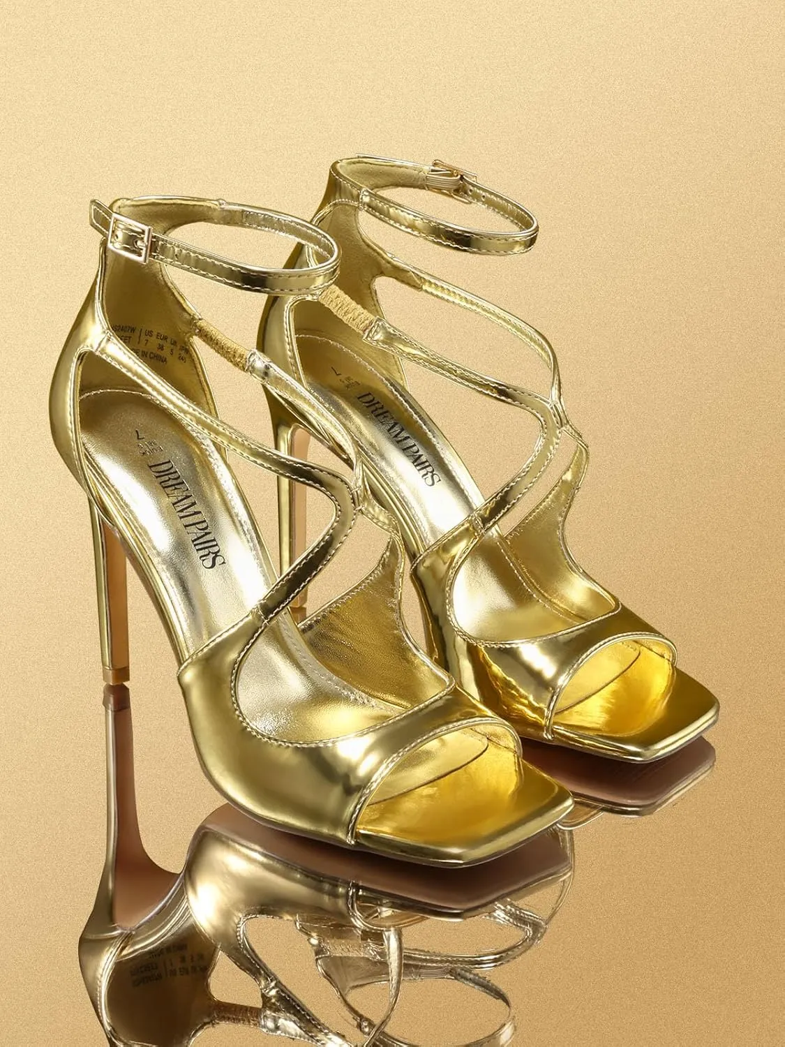 DREAM PAIRS Women's High Heels Sexy Cross Square Open Toe Strappy Dressy Sexy Stylish Stilettos Heels Sandals