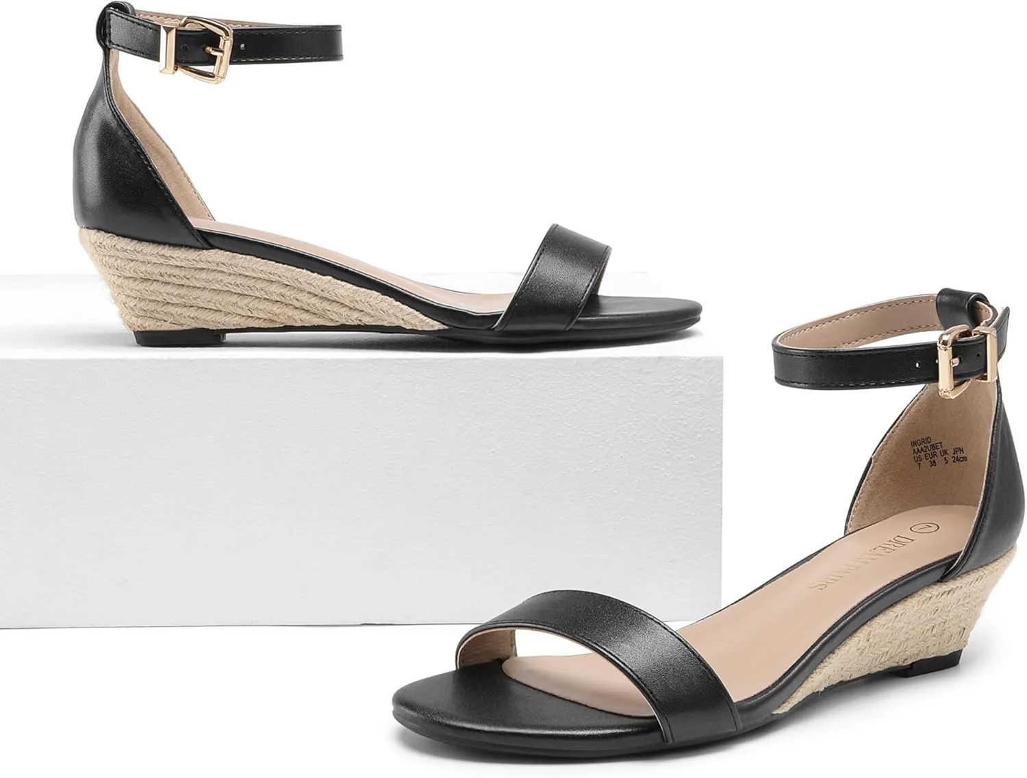 DREAM PAIRS Women's Ingrid Ankle Strap Low Wedge Sandal