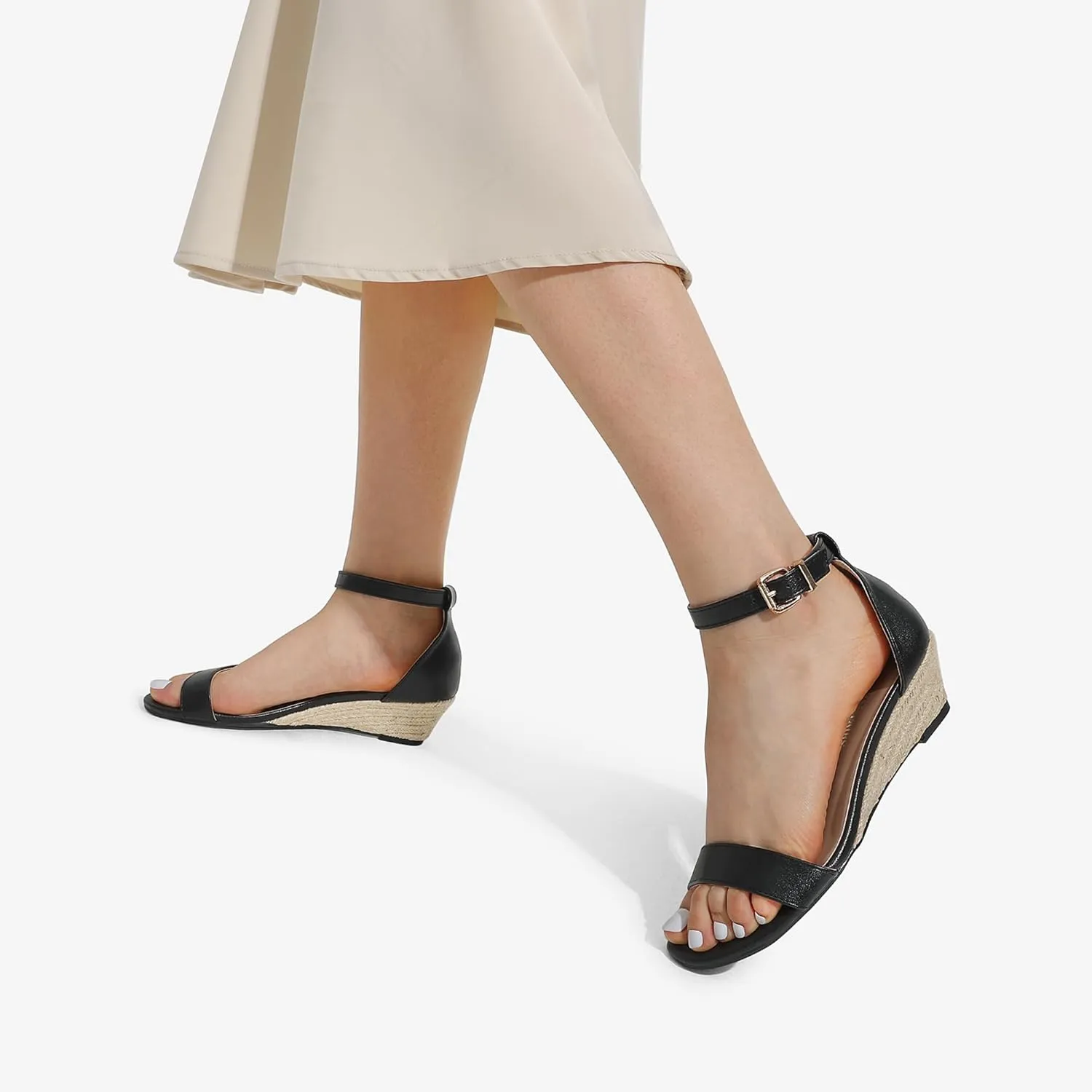 DREAM PAIRS Women's Ingrid Ankle Strap Low Wedge Sandal