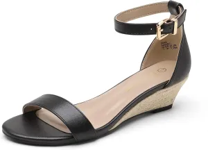 DREAM PAIRS Women's Ingrid Ankle Strap Low Wedge Sandal
