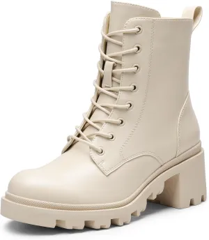 DREAM PAIRS Women's Lace Up Combat Ankle Boots Fashion Low Chunky Heel Lug Sole Fall Heeled Booties Shoes