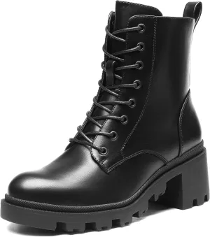DREAM PAIRS Women's Lace Up Combat Ankle Boots Fashion Low Chunky Heel Lug Sole Fall Heeled Booties Shoes