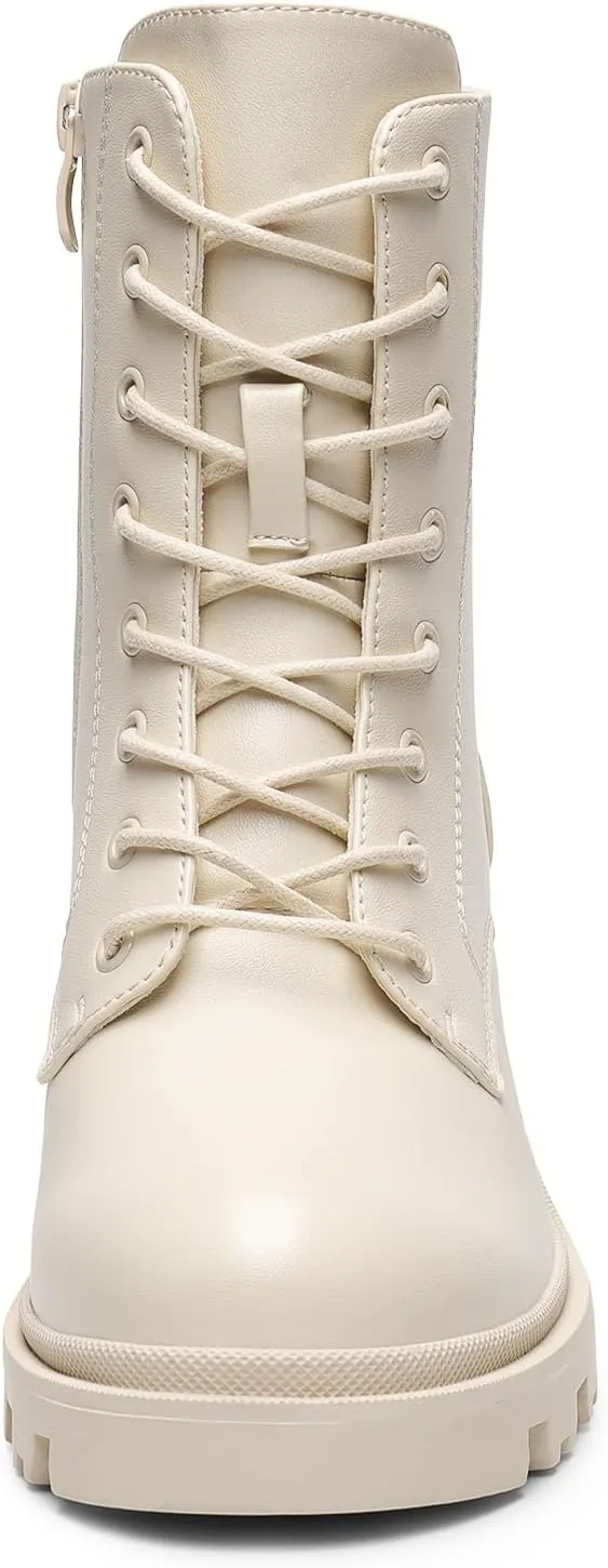 DREAM PAIRS Women's Lace Up Combat Ankle Boots Fashion Low Chunky Heel Lug Sole Fall Heeled Booties Shoes