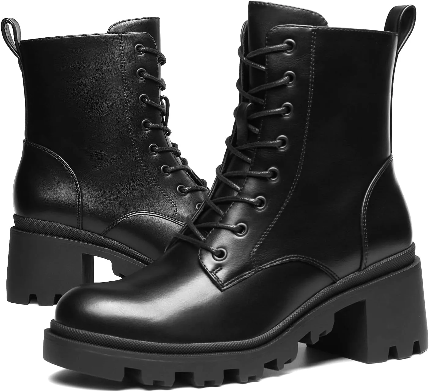 DREAM PAIRS Women's Lace Up Combat Ankle Boots Fashion Low Chunky Heel Lug Sole Fall Heeled Booties Shoes