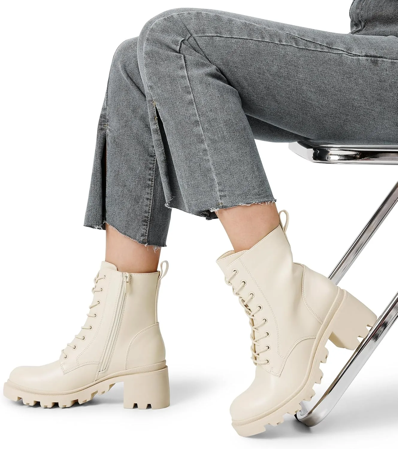 DREAM PAIRS Women's Lace Up Combat Ankle Boots Fashion Low Chunky Heel Lug Sole Fall Heeled Booties Shoes