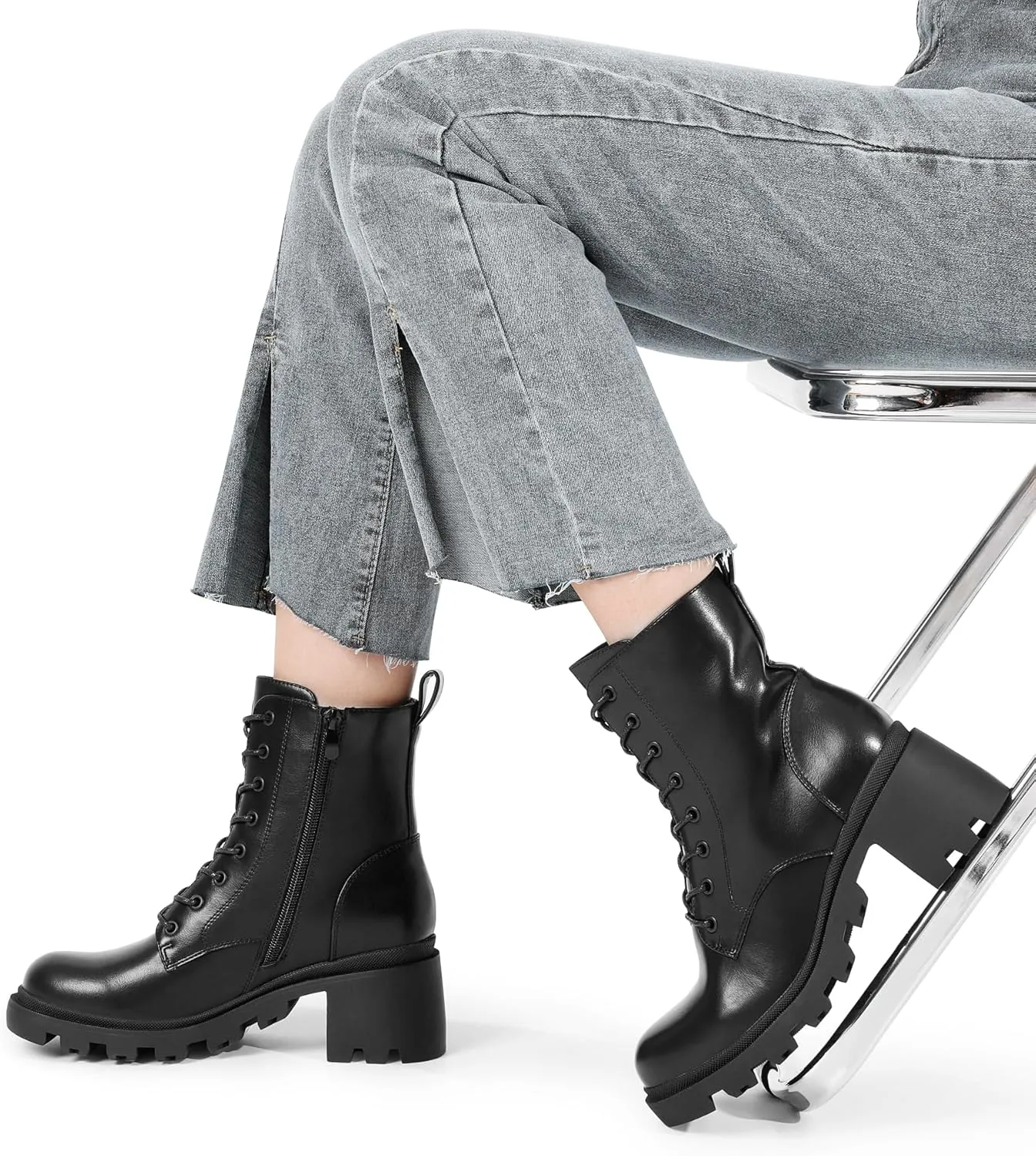 DREAM PAIRS Women's Lace Up Combat Ankle Boots Fashion Low Chunky Heel Lug Sole Fall Heeled Booties Shoes