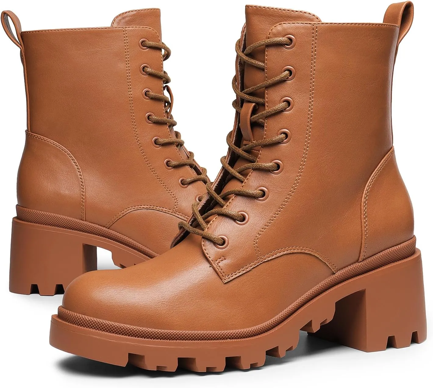 DREAM PAIRS Women's Lace Up Combat Ankle Boots Fashion Low Chunky Heel Lug Sole Fall Heeled Booties Shoes