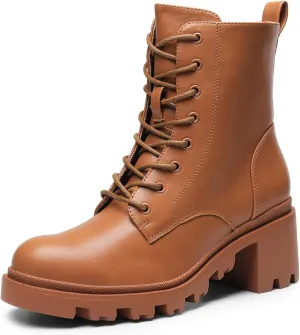 DREAM PAIRS Women's Lace Up Combat Ankle Boots Fashion Low Chunky Heel Lug Sole Fall Heeled Booties Shoes
