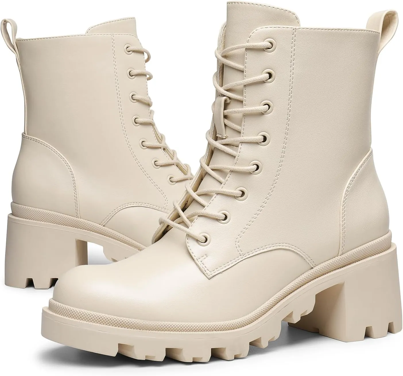 DREAM PAIRS Women's Lace Up Combat Ankle Boots Fashion Low Chunky Heel Lug Sole Fall Heeled Booties Shoes