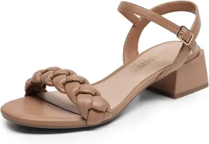 DREAM PAIRS Women's Low Heels for Women Braided Open Toe Ankle Strap Block Chunky Heel Sandals Holiday Party Wedding Dress Pumps Shoes