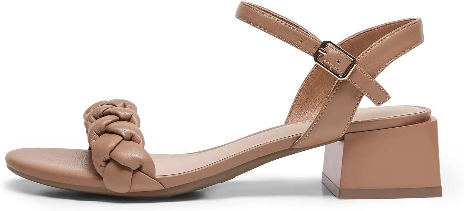DREAM PAIRS Women's Low Heels for Women Braided Open Toe Ankle Strap Block Chunky Heel Sandals Holiday Party Wedding Dress Pumps Shoes