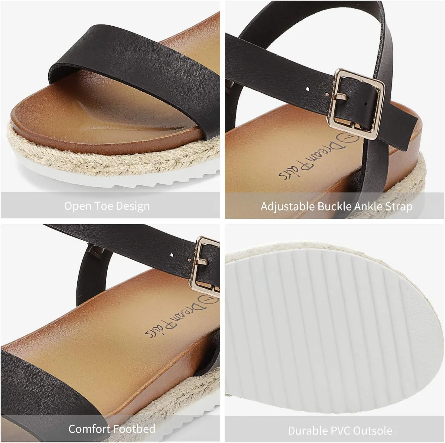 DREAM PAIRS Women’s Open Toe Ankle Strap Espadrille Casual Flatform Platform Wedge Sandals