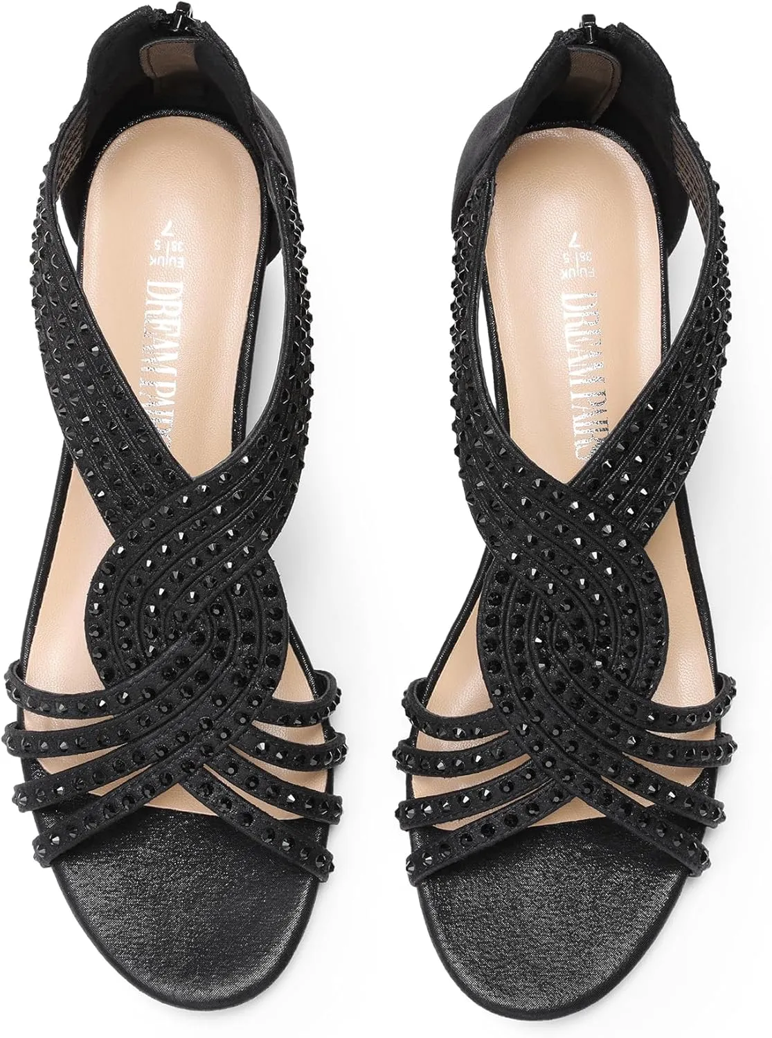 DREAM PAIRS Women's Open Toe Low Wedges Sandals Sparkly Rhinestone Strappy Zipper Weeding Dressy Elegant Summer Shoes for Lady
