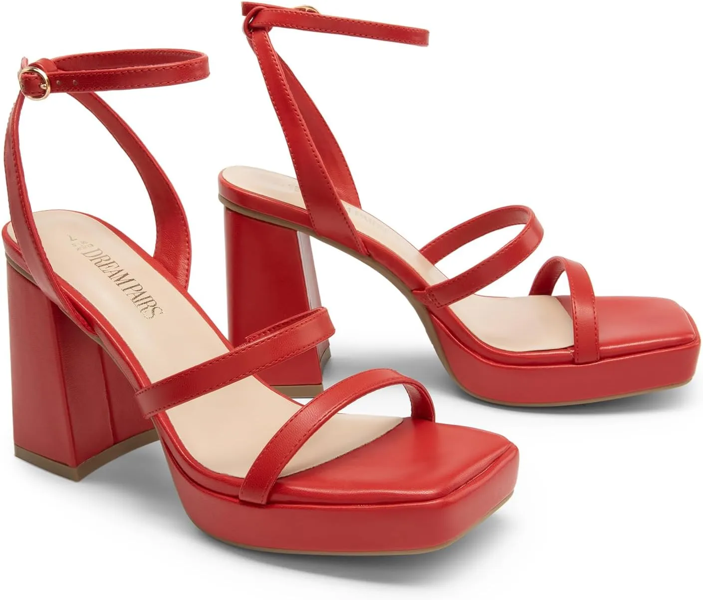 DREAM PAIRS Women's Platform Strappy Heels Open Toe Ankle Strap Square Party Sandals Y2K Dress Shoes