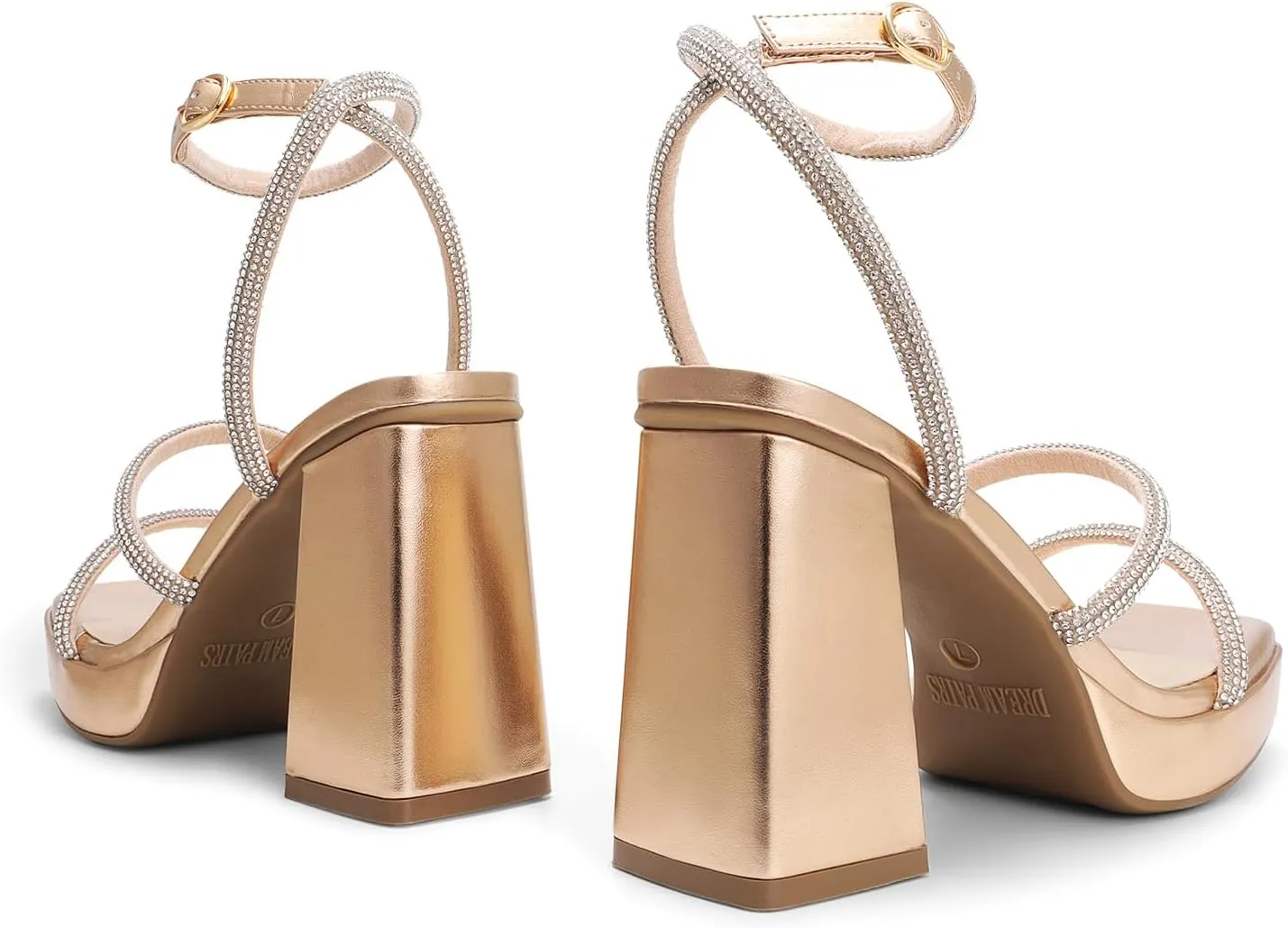 DREAM PAIRS Women's Platform Strappy Heels Open Toe Ankle Strap Square Party Sandals Y2K Dress Shoes