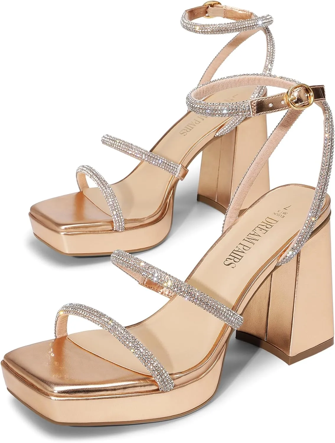 DREAM PAIRS Women's Platform Strappy Heels Open Toe Ankle Strap Square Party Sandals Y2K Dress Shoes