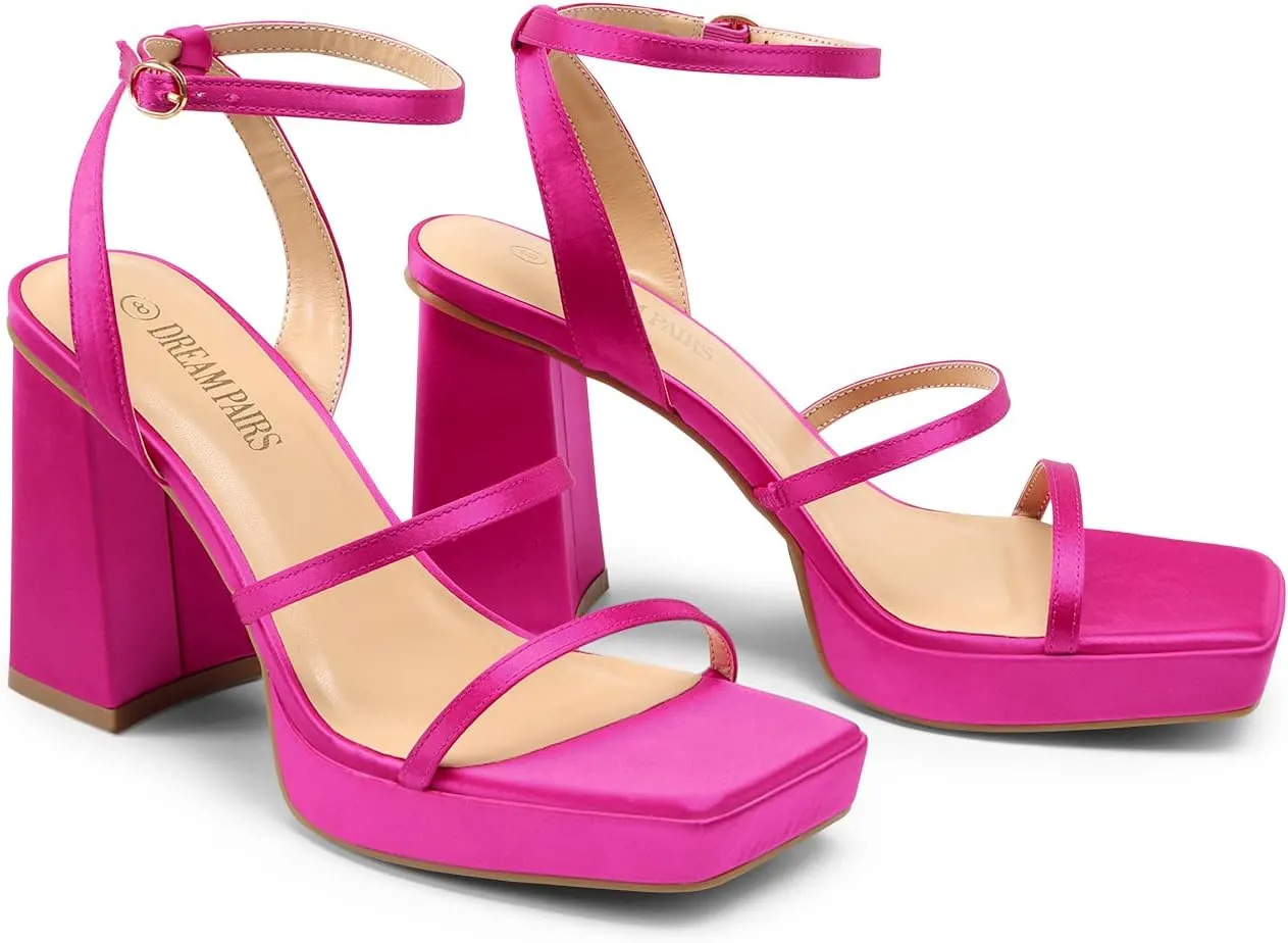 DREAM PAIRS Women's Platform Strappy Heels Open Toe Ankle Strap Square Party Sandals Y2K Dress Shoes