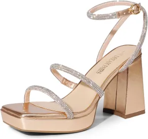 DREAM PAIRS Women's Platform Strappy Heels Open Toe Ankle Strap Square Party Sandals Y2K Dress Shoes