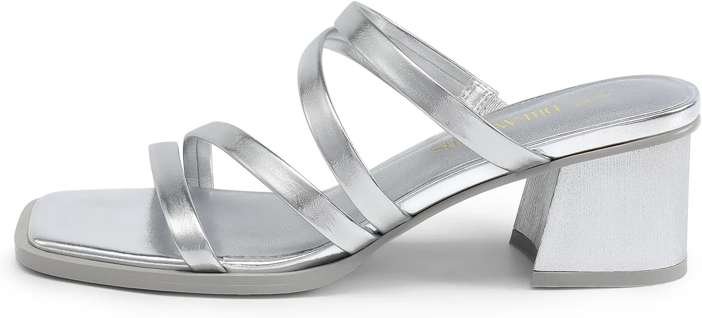 DREAM PAIRS Women's Strappy Heels Block Open Toe Low Heel Chunky Mules Sandals Dress Shoes