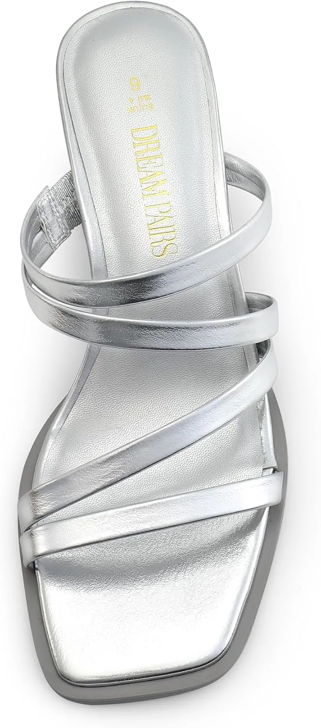 DREAM PAIRS Women's Strappy Heels Block Open Toe Low Heel Chunky Mules Sandals Dress Shoes