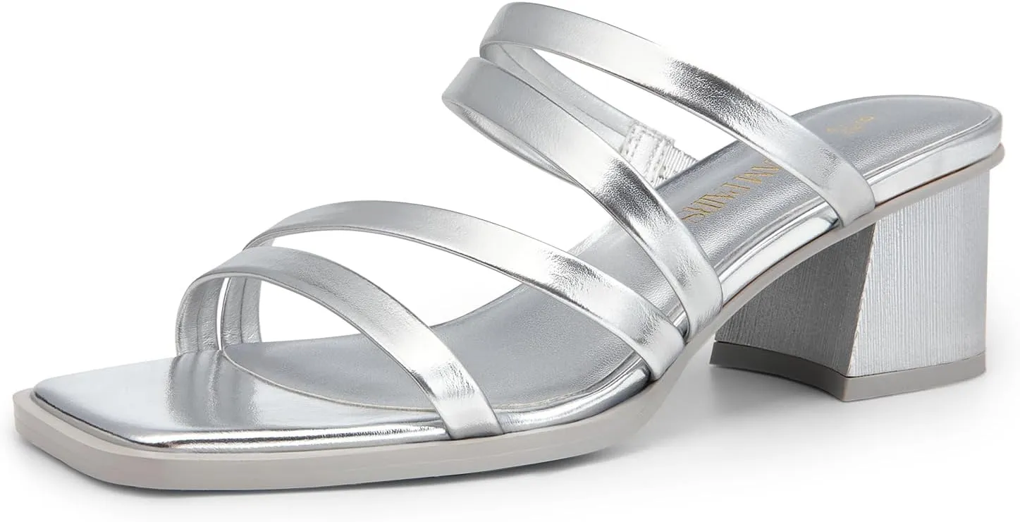 DREAM PAIRS Women's Strappy Heels Block Open Toe Low Heel Chunky Mules Sandals Dress Shoes