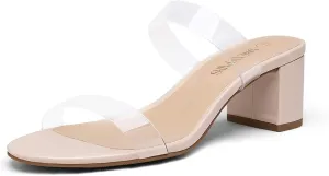 DREAM PAIRS Women's Two Strap Open Toe Low Block Chunky Heels Sandals Dress Pumps Casual Summer Mules Shoes