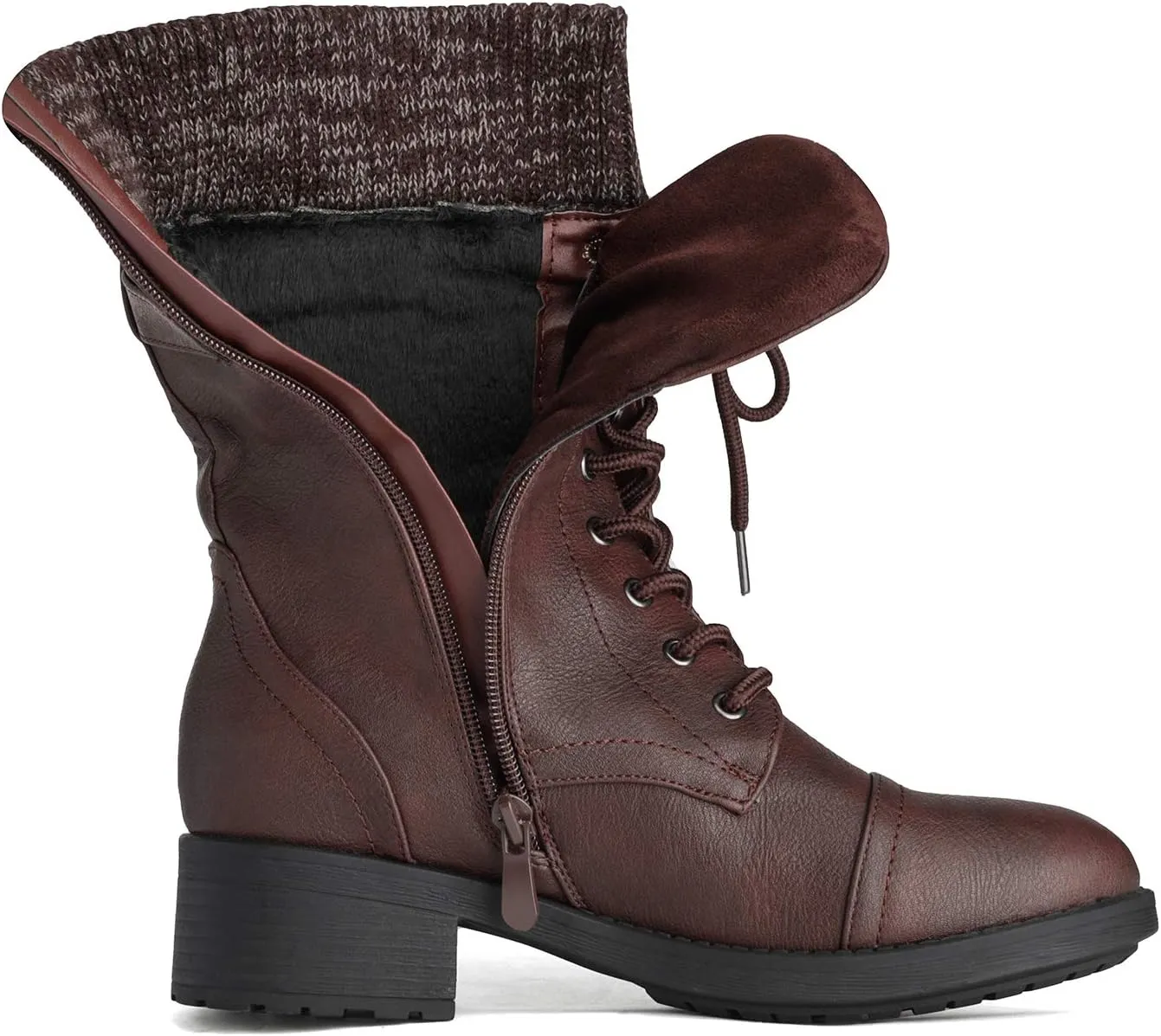 DREAM PAIRS Women's Winter Lace up Mid Calf Combat Riding Military Boots