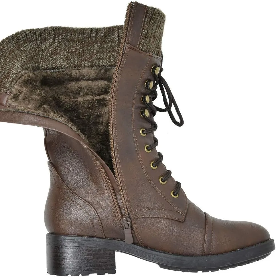 DREAM PAIRS Women's Winter Lace up Mid Calf Combat Riding Military Boots
