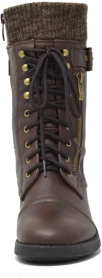 DREAM PAIRS Women's Winter Lace up Mid Calf Combat Riding Military Boots