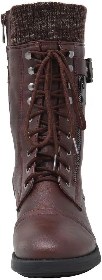 DREAM PAIRS Women's Winter Lace up Mid Calf Combat Riding Military Boots