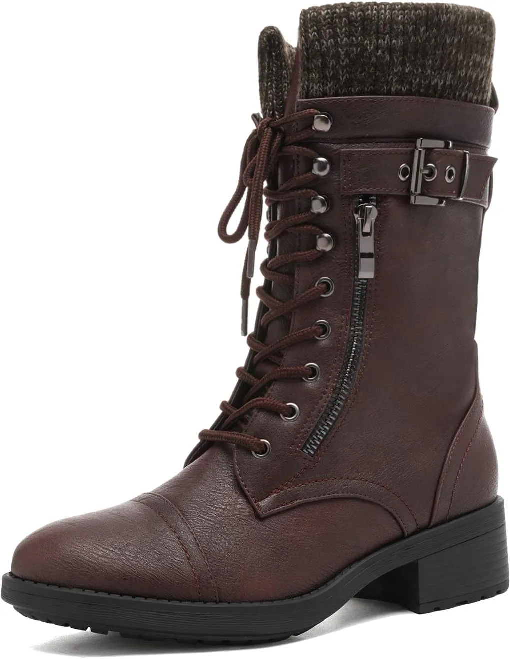DREAM PAIRS Women's Winter Lace up Mid Calf Combat Riding Military Boots
