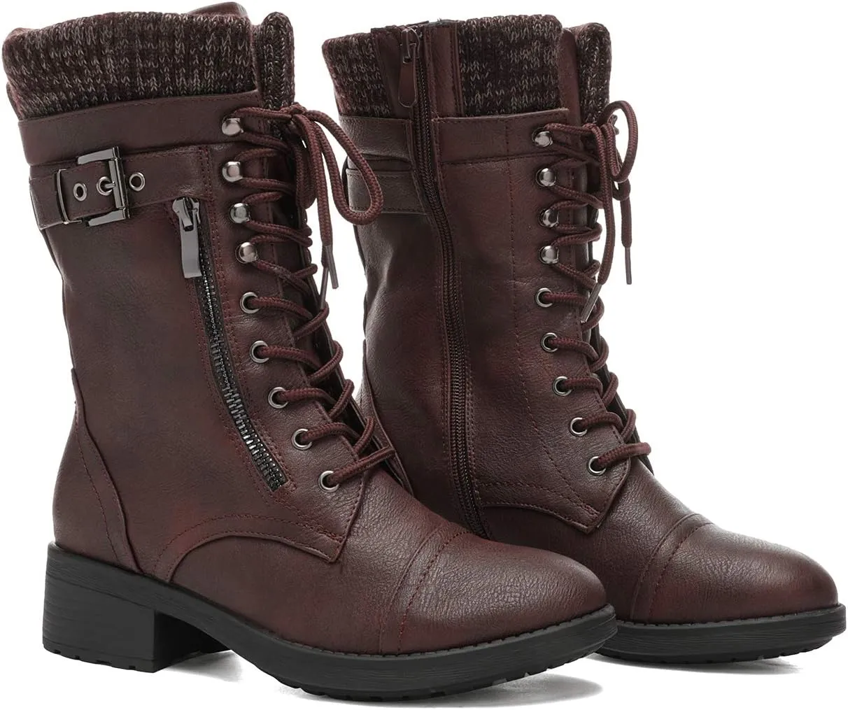 DREAM PAIRS Women's Winter Lace up Mid Calf Combat Riding Military Boots