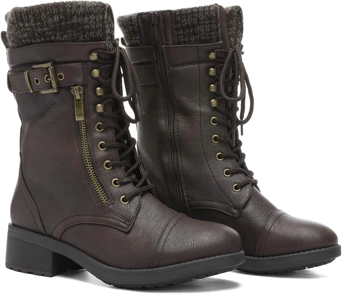 DREAM PAIRS Women's Winter Lace up Mid Calf Combat Riding Military Boots
