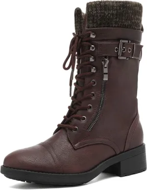 DREAM PAIRS Women's Winter Lace up Mid Calf Combat Riding Military Boots