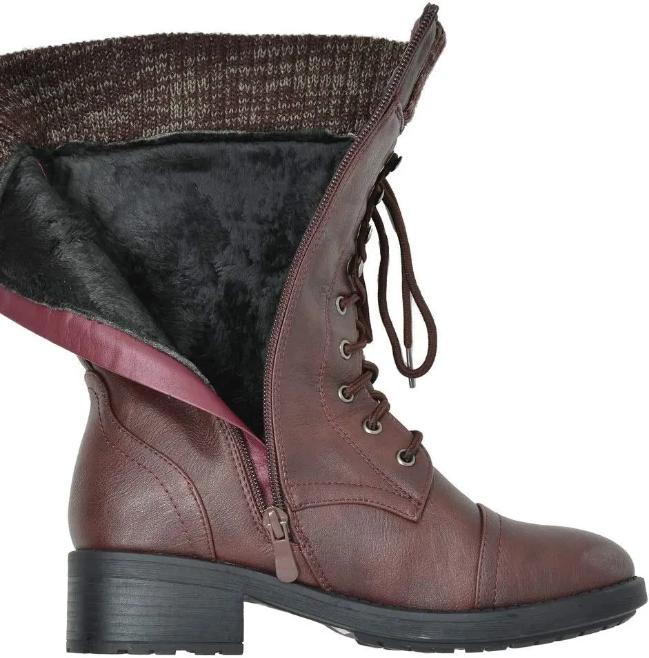 DREAM PAIRS Women's Winter Lace up Mid Calf Combat Riding Military Boots
