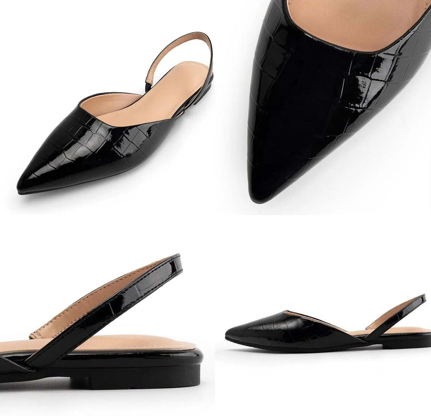 DREAMCIA Slingback Flats for Women, Pointed-Toe Ballet Flats with Buckle Strap for Elegant Women，Classic Low Heel Dress Shoes for Casual Work Office Party