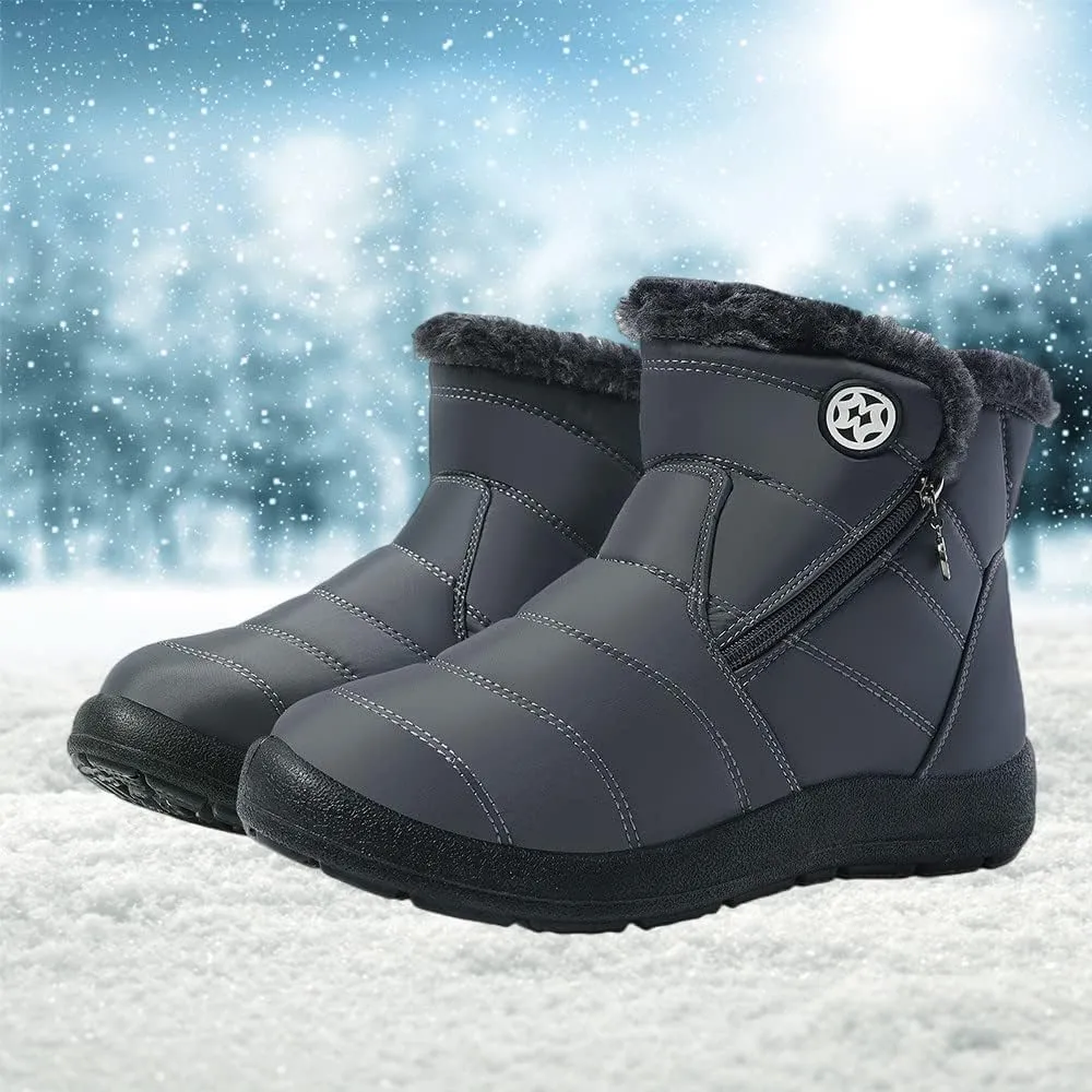 Eagsouni Snow Boots Womens Winter Ankle Boots Ladies Warm Fur Lined Booties Thickening Shoes Zip Flat Sneakers Outdoor Booties