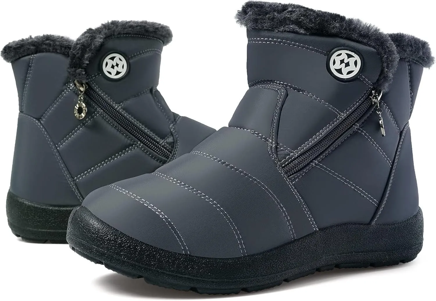 Eagsouni Snow Boots Womens Winter Ankle Boots Ladies Warm Fur Lined Booties Thickening Shoes Zip Flat Sneakers Outdoor Booties