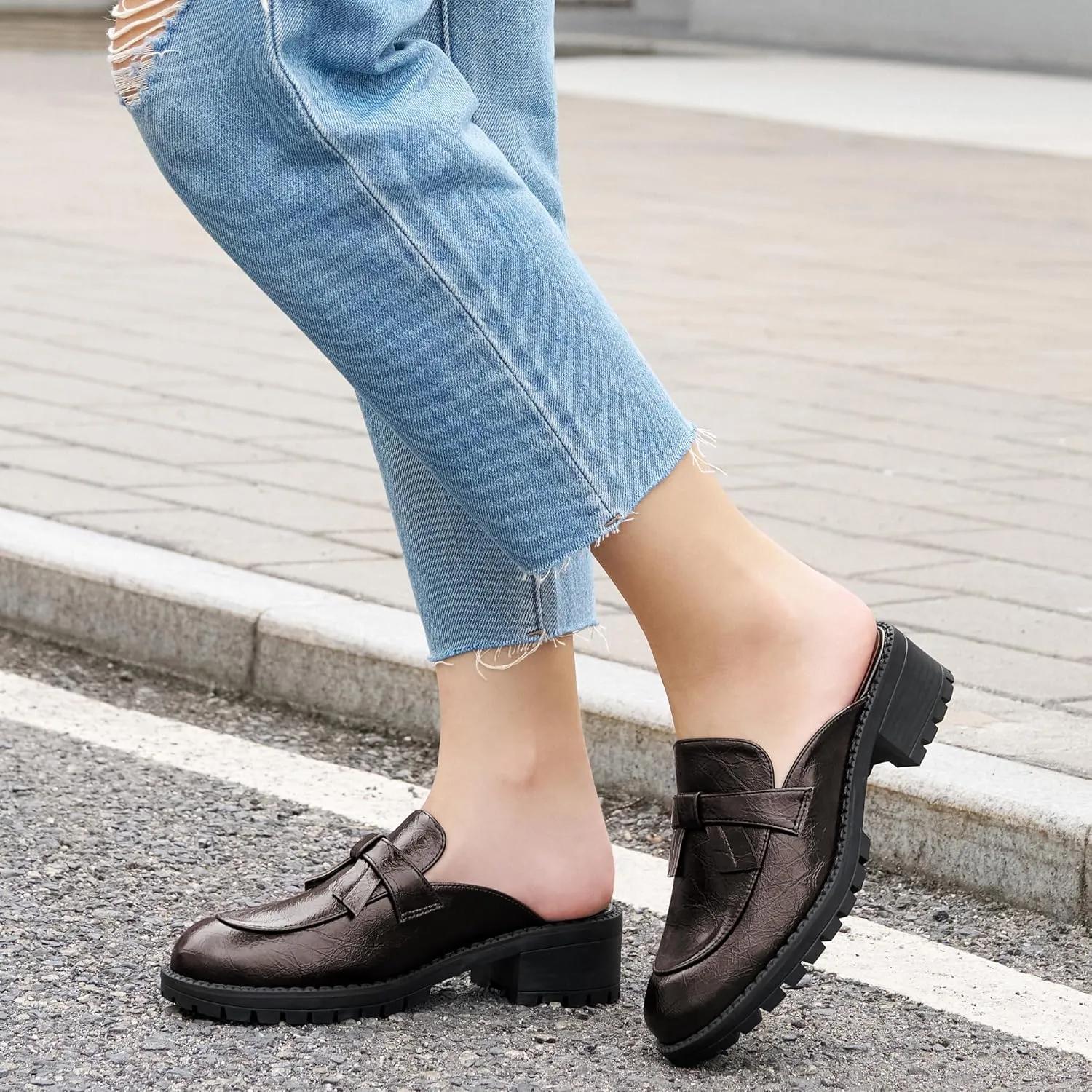 Ecetana Mules for Women Dressy Comfortable Slip on Chunky Backless Loafers Casual Slides Shoes for Business Fashion