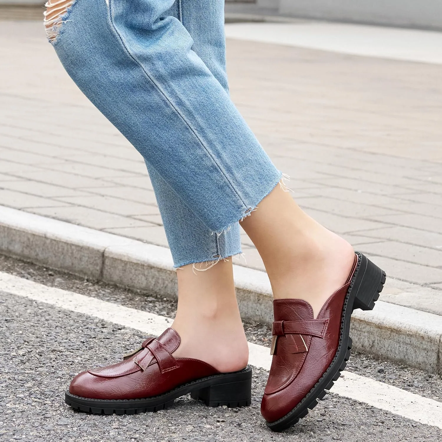 Ecetana Mules for Women Dressy Comfortable Slip on Chunky Backless Loafers Casual Slides Shoes for Business Fashion