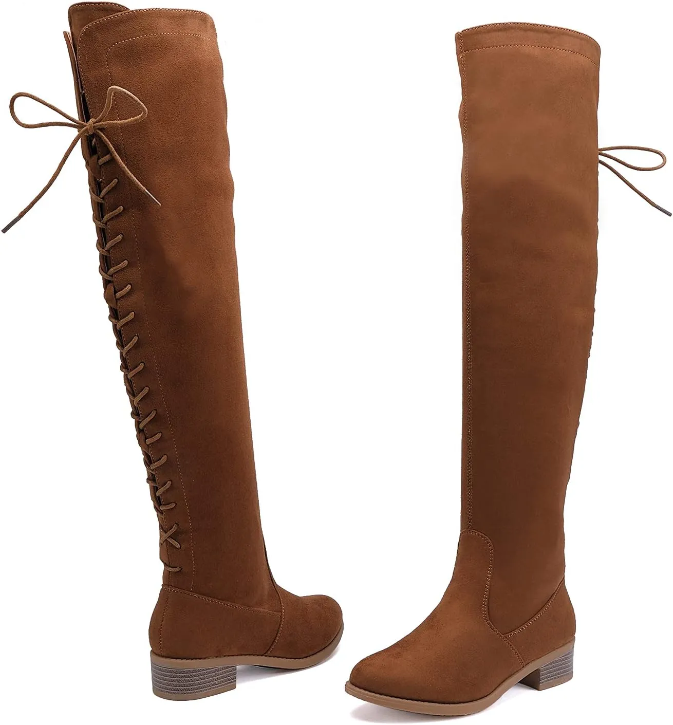 EETTARO Women's Over The Knee Boot Fashion Lace Up Tight High Boots Side Zip Block Heel Riding Booties