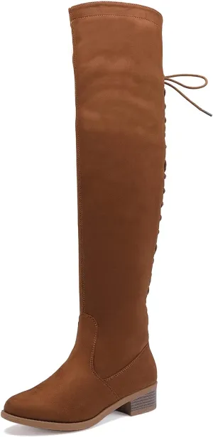 EETTARO Women's Over The Knee Boot Fashion Lace Up Tight High Boots Side Zip Block Heel Riding Booties
