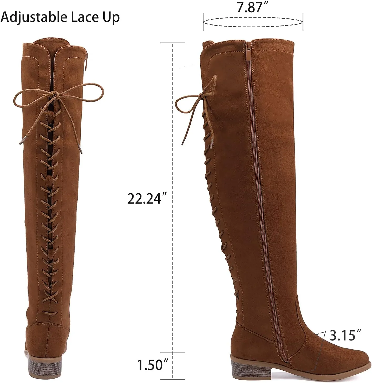 EETTARO Women's Over The Knee Boot Fashion Lace Up Tight High Boots Side Zip Block Heel Riding Booties