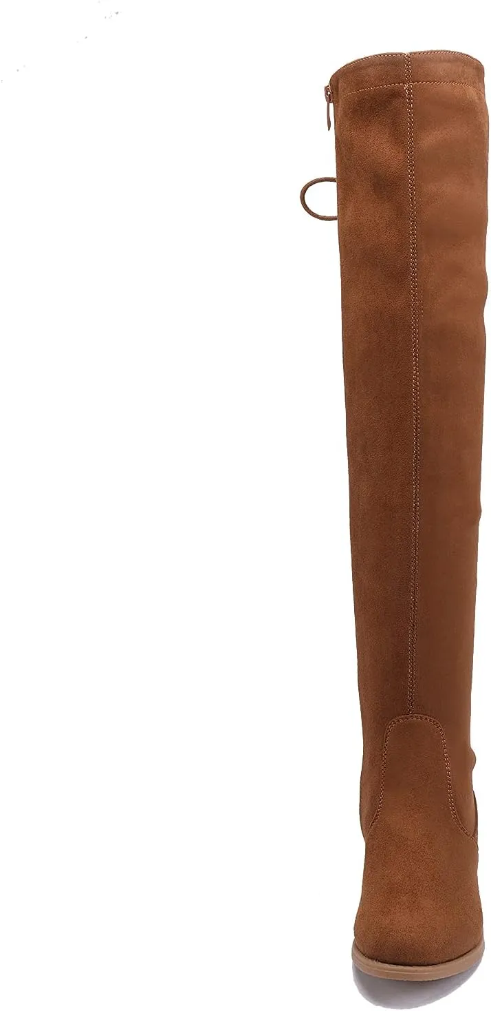 EETTARO Women's Over The Knee Boot Fashion Lace Up Tight High Boots Side Zip Block Heel Riding Booties