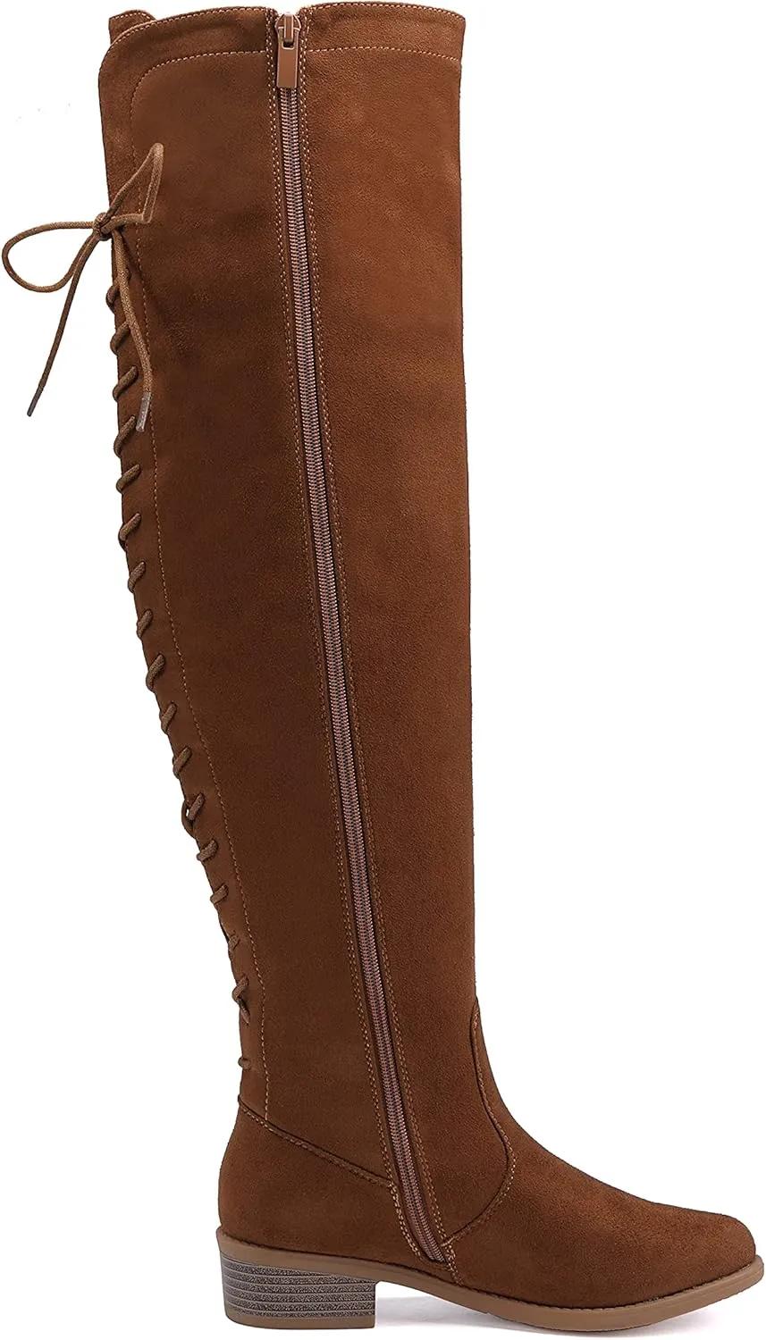 EETTARO Women's Over The Knee Boot Fashion Lace Up Tight High Boots Side Zip Block Heel Riding Booties
