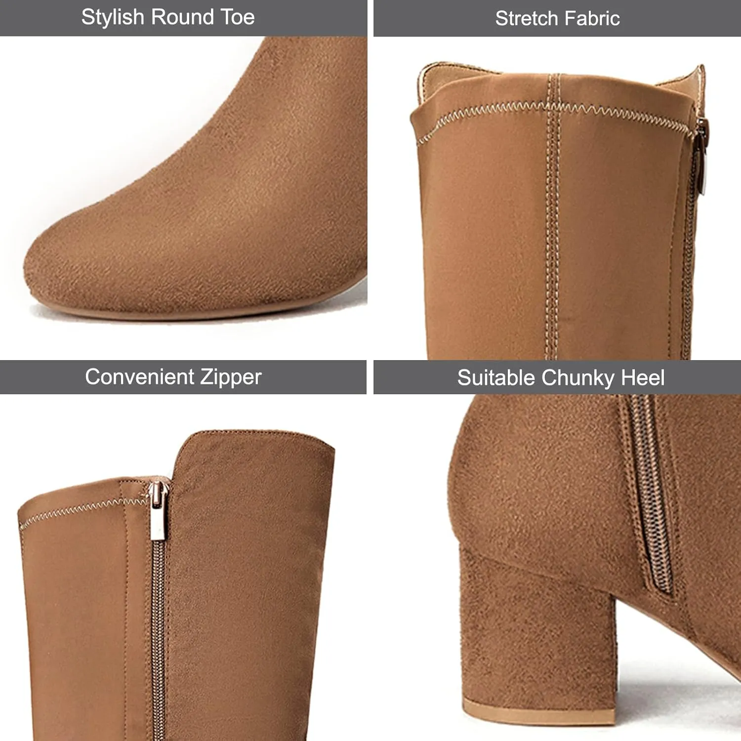 EETTARO Women's Over The Knee Boot Thigh High Block Heel Stretch Boots Fashion Side Zip Almond Toe Winter Booties