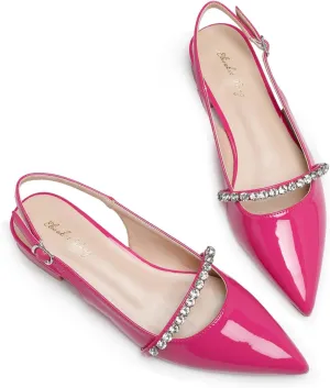 Elisabet Tang Women Slingback Flats with Rhinestone Pointed Toe Flats for Women Dressy Shoes